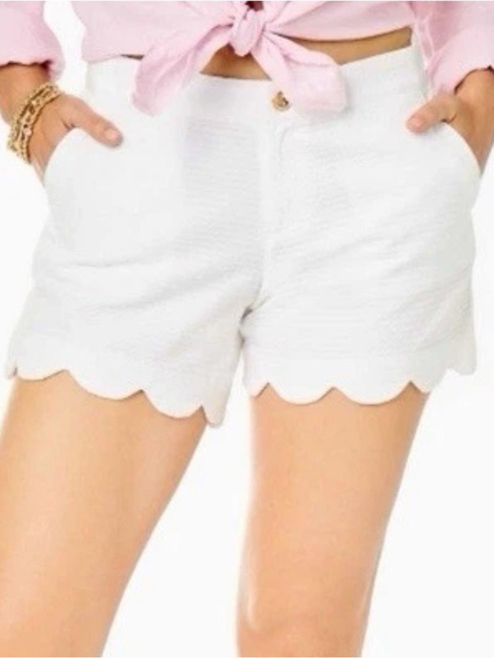 Lilly Pulitzer 5” Buttercup Stretch Scallop Hem Shorts-0-Resort White-Textured